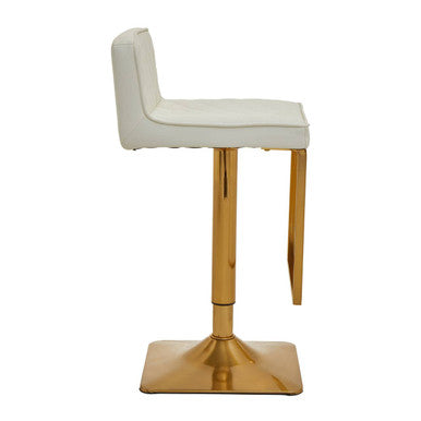 Orsina Baina White PU Leather Bar Stool – Gold Swivel Square Base
