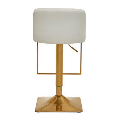 Orsina Baina White PU Leather Bar Stool – Gold Swivel Square Base
