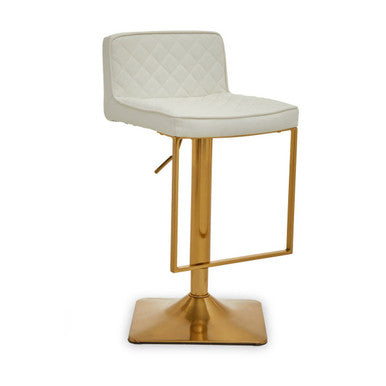 Orsina Baina White PU Leather Bar Stool – Gold Swivel Square Base