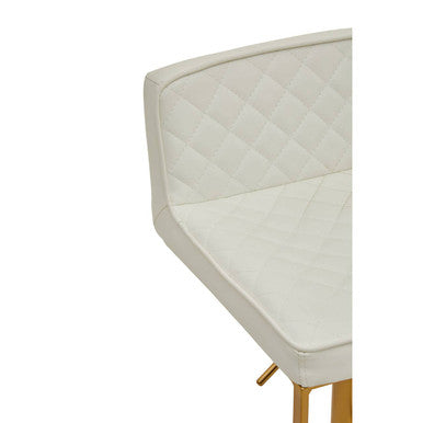 Orsina Baina White PU Leather Bar Stool – Gold Swivel Square Base