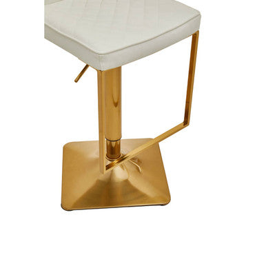 Orsina Baina White PU Leather Bar Stool – Gold Swivel Square Base