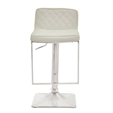 Orsina Baina White PU Leather Swivel Bar Stool with Square Chrome Base