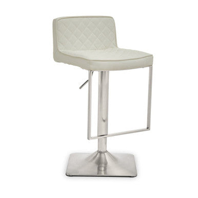 Orsina Baina White PU Leather Swivel Bar Stool with Square Chrome Base