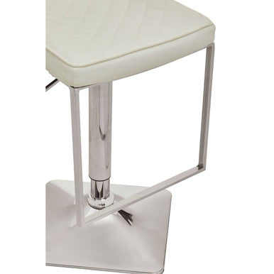 Orsina Baina White PU Leather Swivel Bar Stool with Square Chrome Base