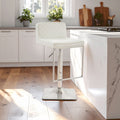 Orsina Baina White PU Leather Swivel Bar Stool with Square Chrome Base
