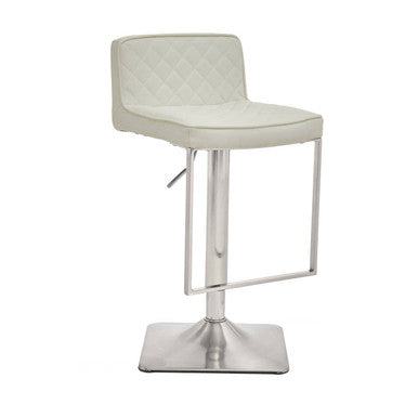 Orsina Baina White PU Leather Swivel Bar Stool with Square Chrome Base