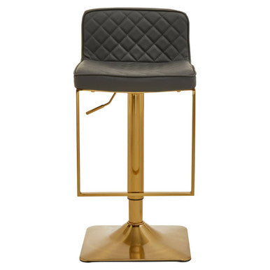 Orsina Baina Bar Stool – Dark Grey PU Leather Swivel with Gold Base