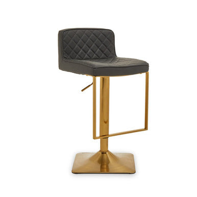Orsina Baina Bar Stool – Dark Grey PU Leather Swivel with Gold Base
