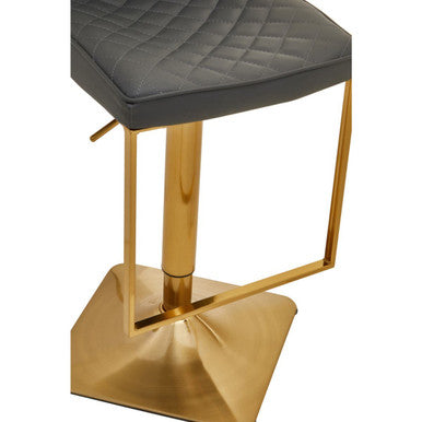 Orsina Baina Bar Stool – Dark Grey PU Leather Swivel with Gold Base