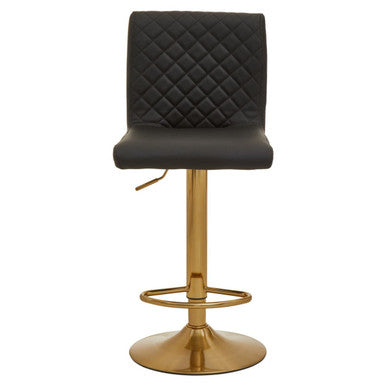 Orsina Baina Black PU Leather Swivel Bar Stool with Gold Round Base