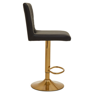Orsina Baina Black PU Leather Swivel Bar Stool with Gold Round Base
