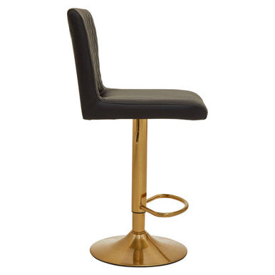 Orsina Baina Black PU Leather Swivel Bar Stool with Gold Round Base