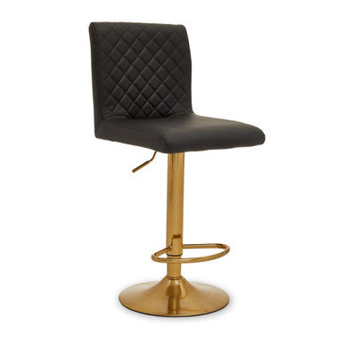 Orsina Baina Black PU Leather Swivel Bar Stool with Gold Round Base