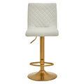 Orsina Baina White PU Leather Bar Stool | Gold Swivel Round Base