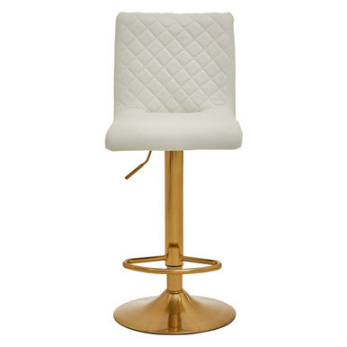 Orsina Baina White PU Leather Bar Stool | Gold Swivel Round Base