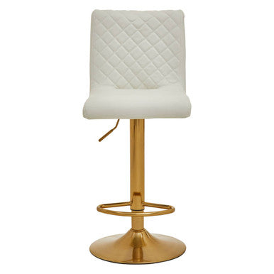 Orsina Baina White PU Leather Bar Stool | Gold Swivel Round Base