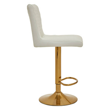 Orsina Baina White PU Leather Bar Stool | Gold Swivel Round Base