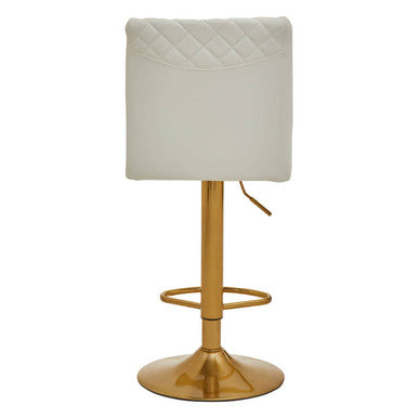 Orsina Baina White PU Leather Bar Stool | Gold Swivel Round Base
