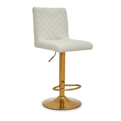 Orsina Baina White PU Leather Bar Stool | Gold Swivel Round Base
