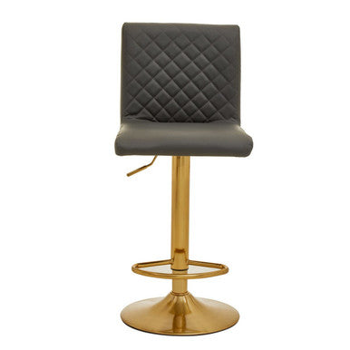 Orsina Baina Swivel Bar Stool | Tufted Grey PU Leather & Gold Base