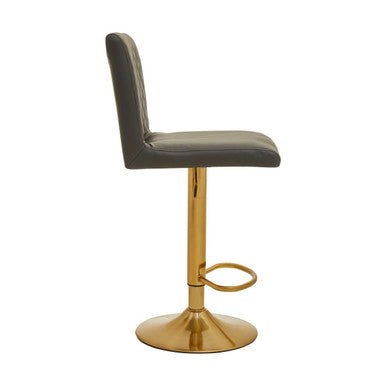 Orsina Baina Swivel Bar Stool | Tufted Grey PU Leather & Gold Base