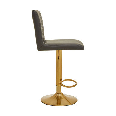 Orsina Baina Swivel Bar Stool | Tufted Grey PU Leather & Gold Base