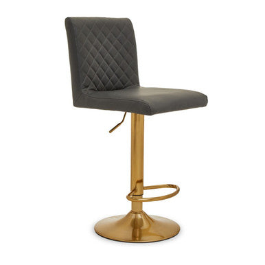 Orsina Baina Swivel Bar Stool | Tufted Grey PU Leather & Gold Base