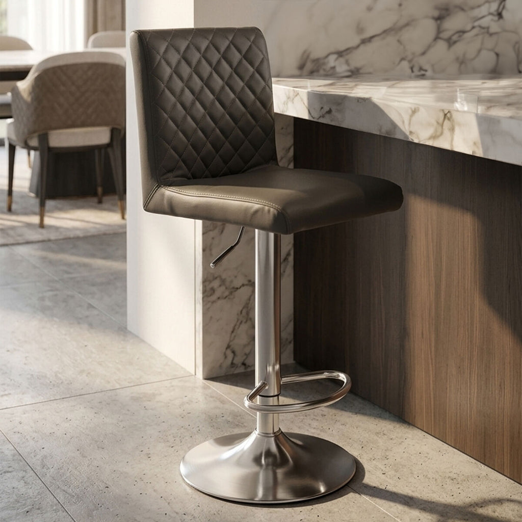Orsina Baina Dark Grey PU Leather Swivel Bar Stool with Chrome Base