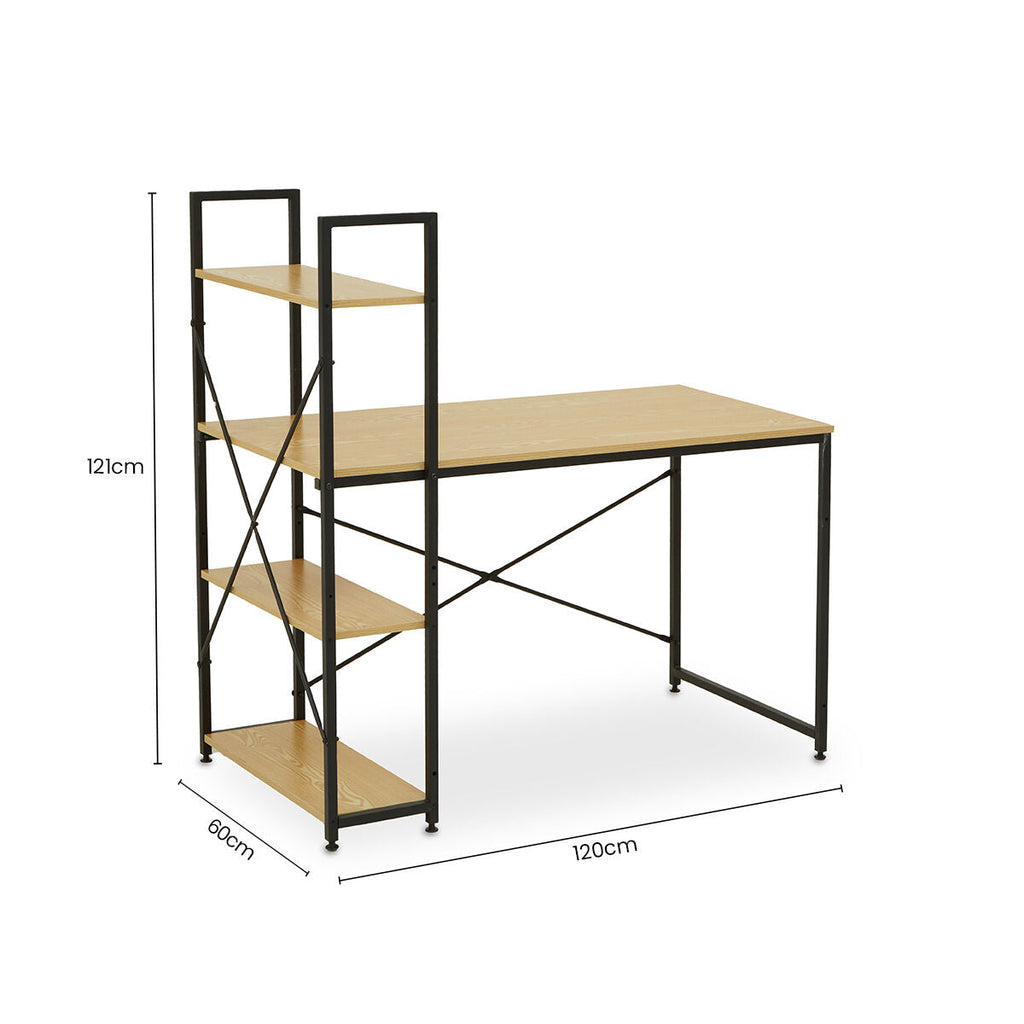 Orsina Laxton Light Oak Effect Desk with Shelves | Modern Home Office
