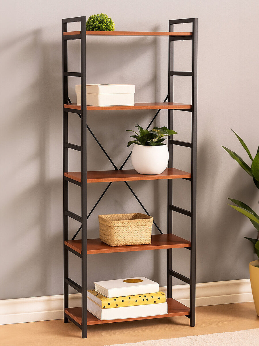 Orsina Laxton 5-Tier Ladder Shelf – Red Pomelo Wood Display Unit