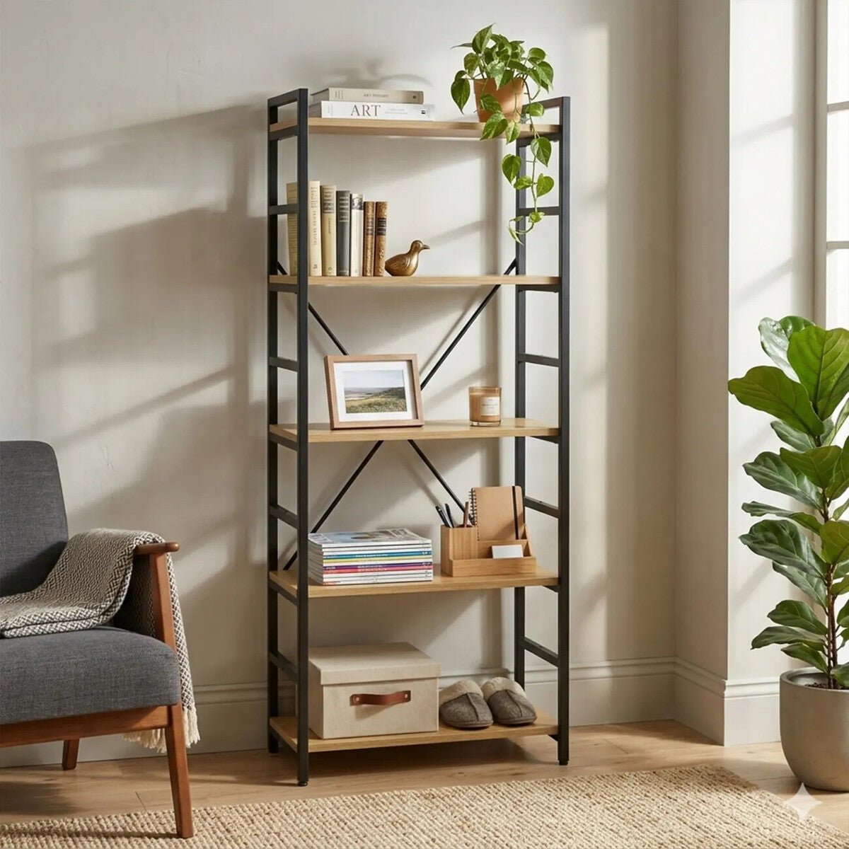 Orsina Laxton 5 Tier Ladder Shelf – Light Oak Effect Display Unit