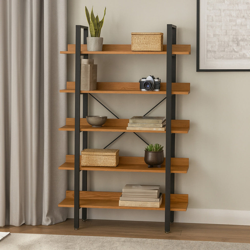 Orsina Laxton 5-Tier Ladder Shelf – Red Pomelo and Black Frame Unit
