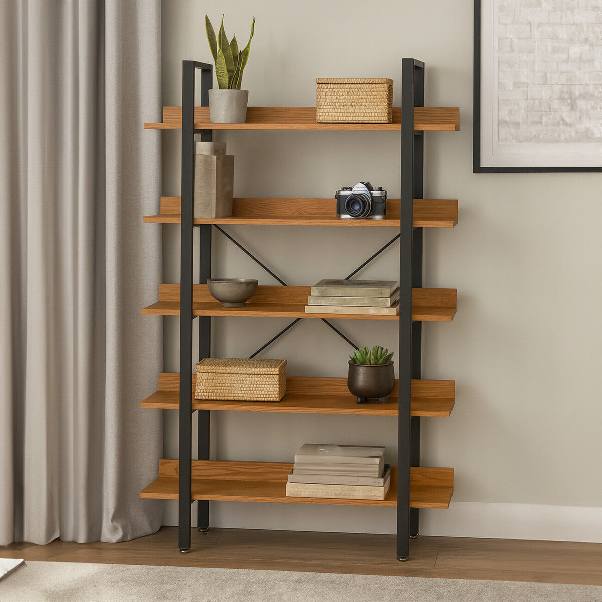 Orsina Laxton 5-Tier Ladder Shelf – Red Pomelo and Black Frame Unit
