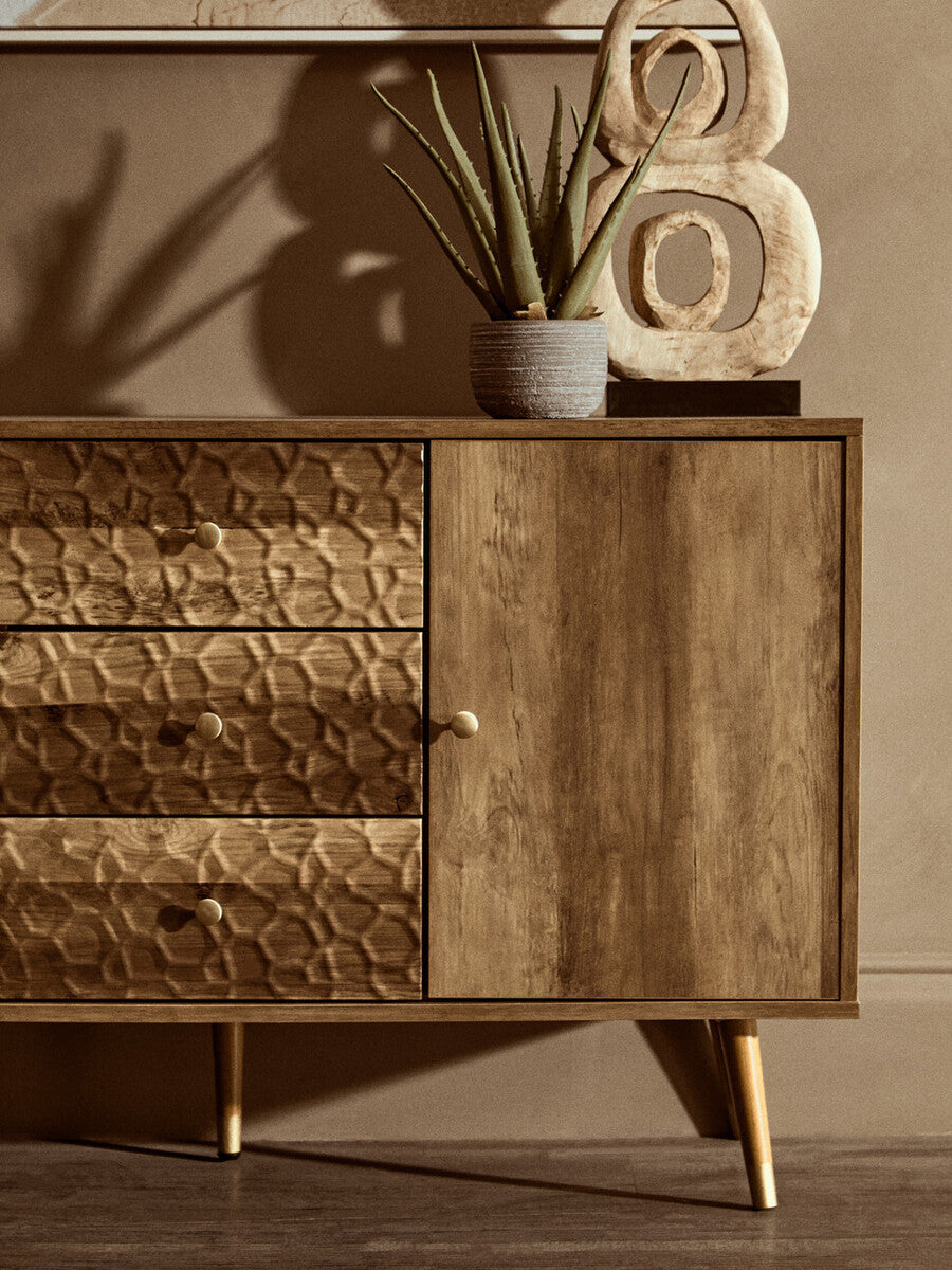 Orsina Frida Wood Veneer Sideboard – 2-Door 3-Drawer Storage Cabinet