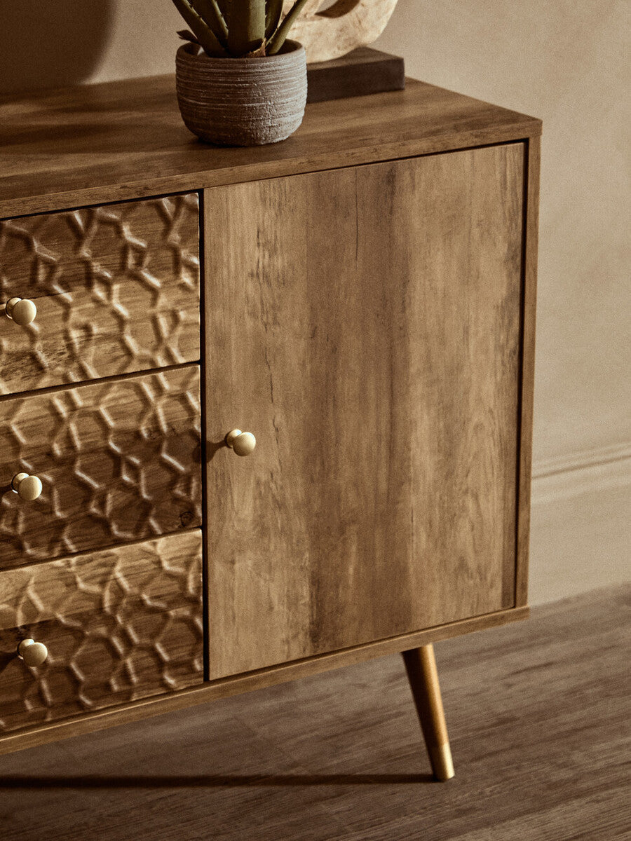 Orsina Frida Wood Veneer Sideboard – 2-Door 3-Drawer Storage Cabinet