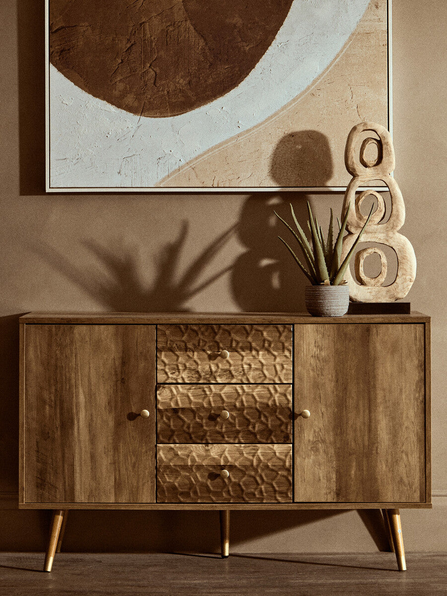 Orsina Frida Wood Veneer Sideboard – 2-Door 3-Drawer Storage Cabinet