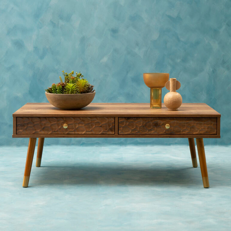 Orsina Frida Brown Wood Veneer Coffee Table with 2 Storage Drawers
