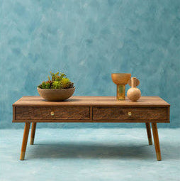 Orsina Frida Brown Wood Veneer Coffee Table with 2 Storage Drawers