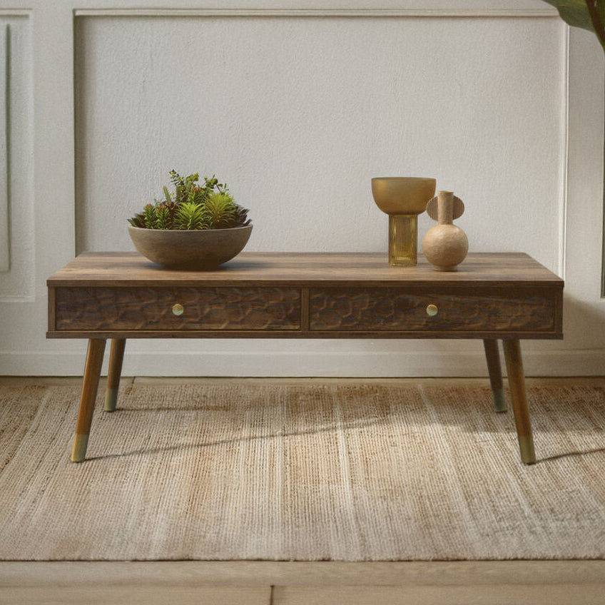 Orsina Frida Brown Wood Veneer Coffee Table with 2 Storage Drawers