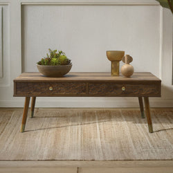 Orsina Frida Brown Wood Veneer Coffee Table with 2 Storage Drawers