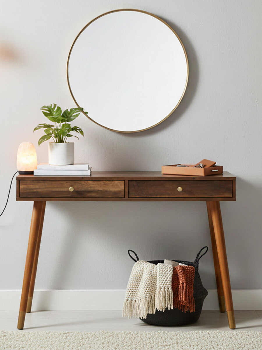 Orsina Frida Console Table – Brown Wood Veneer with 2 Storage Drawers