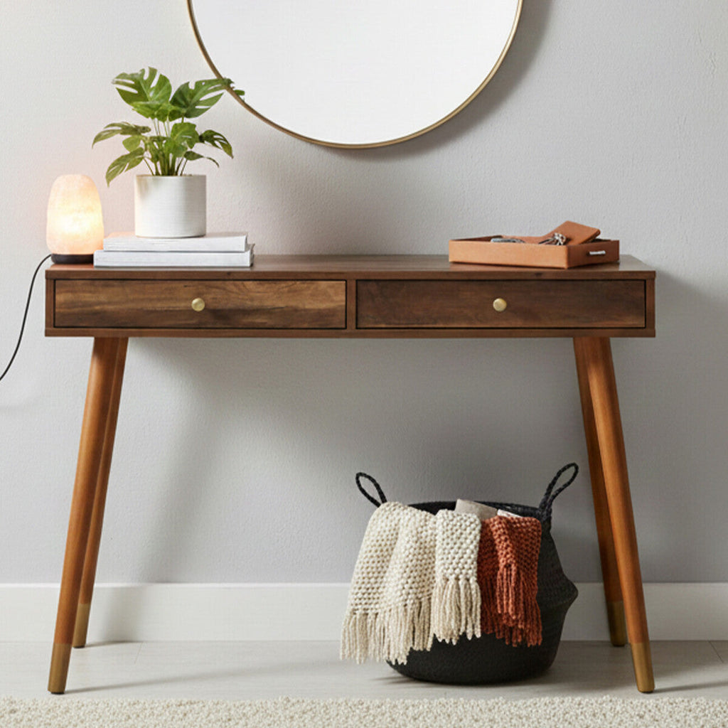 Orsina Frida Console Table – Brown Wood Veneer with 2 Storage Drawers