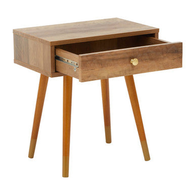 Orsina Frida Bedside Table – Brown Wood Veneer 1-Drawer Nightstand