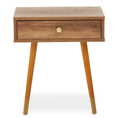 Orsina Frida Bedside Table – Brown Wood Veneer 1-Drawer Nightstand