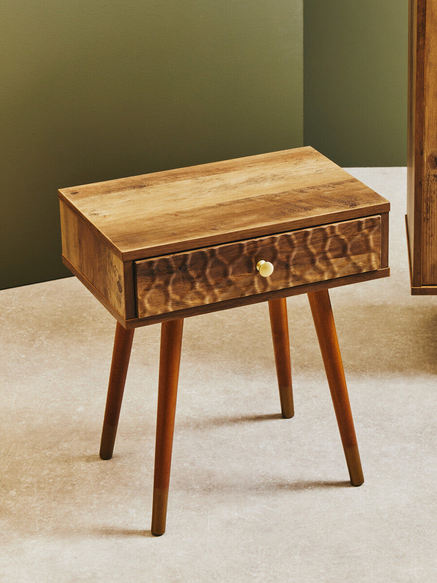 Orsina Frida Bedside Table – Brown Wood Veneer 1-Drawer Nightstand