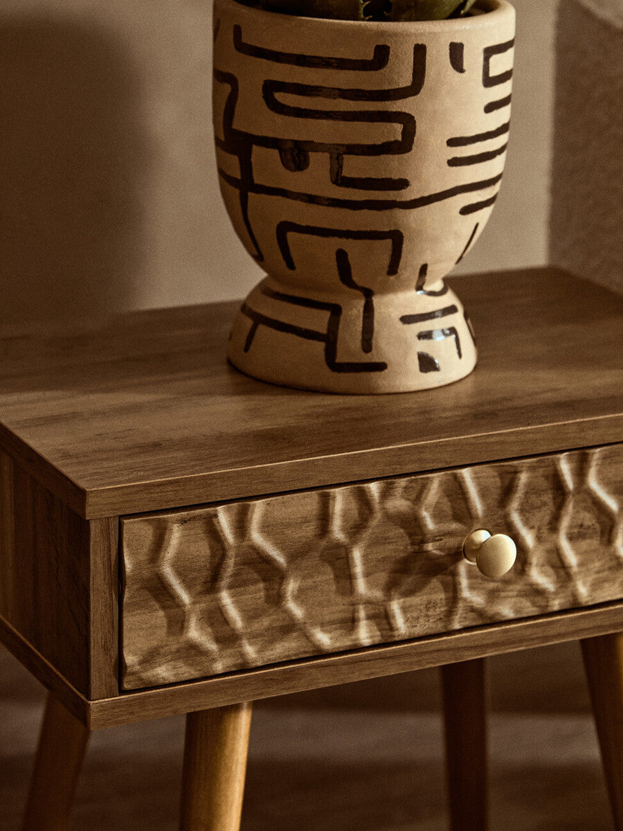 Orsina Frida Bedside Table – Brown Wood Veneer 1-Drawer Nightstand