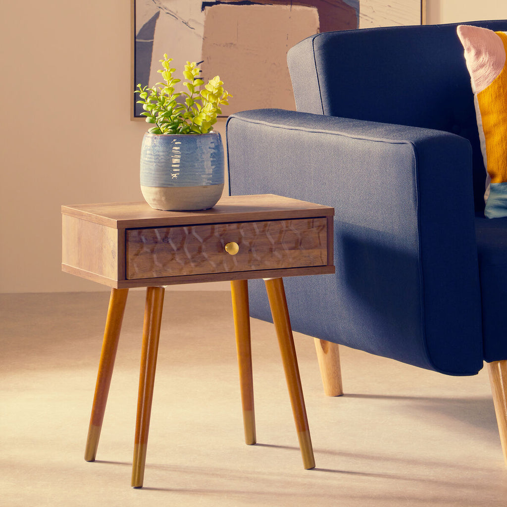 Orsina Frida Bedside Table – Brown Wood Veneer 1-Drawer Nightstand