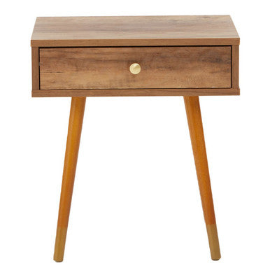 Orsina Frida Bedside Table – Brown Wood Veneer 1-Drawer Nightstand