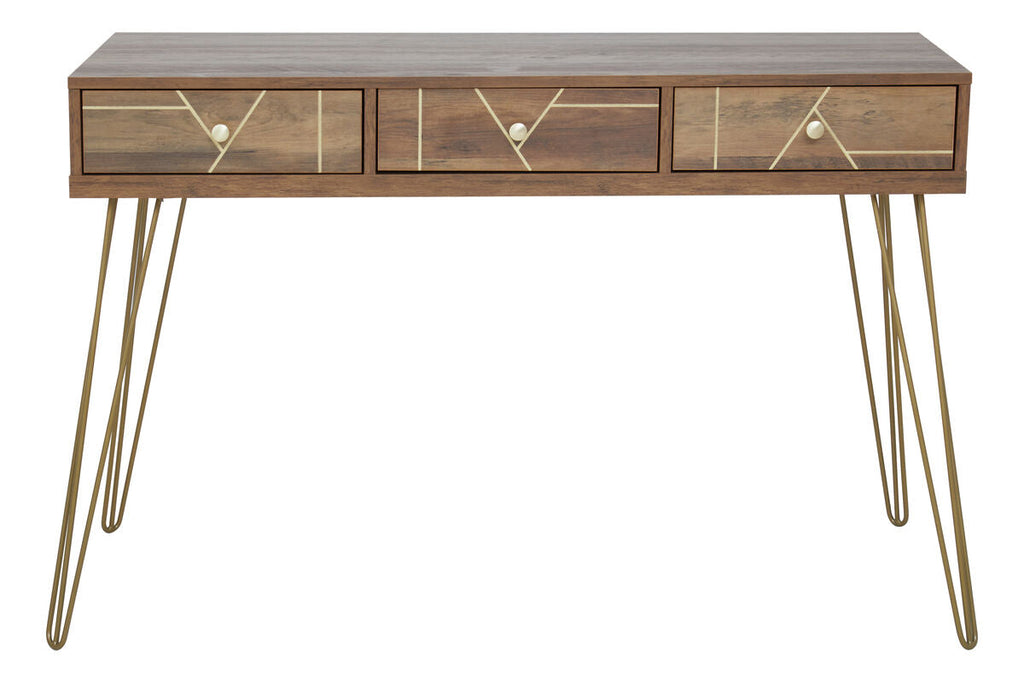 Orsina Flori 3-Drawer Wood Desk with Hairpin Legs and Gold Knobs