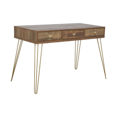 Orsina Flori 3-Drawer Wood Desk with Hairpin Legs and Gold Knobs